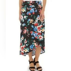 Apt. 9 Faux Wrap Black Floral Hi-lo Maxi Skirt